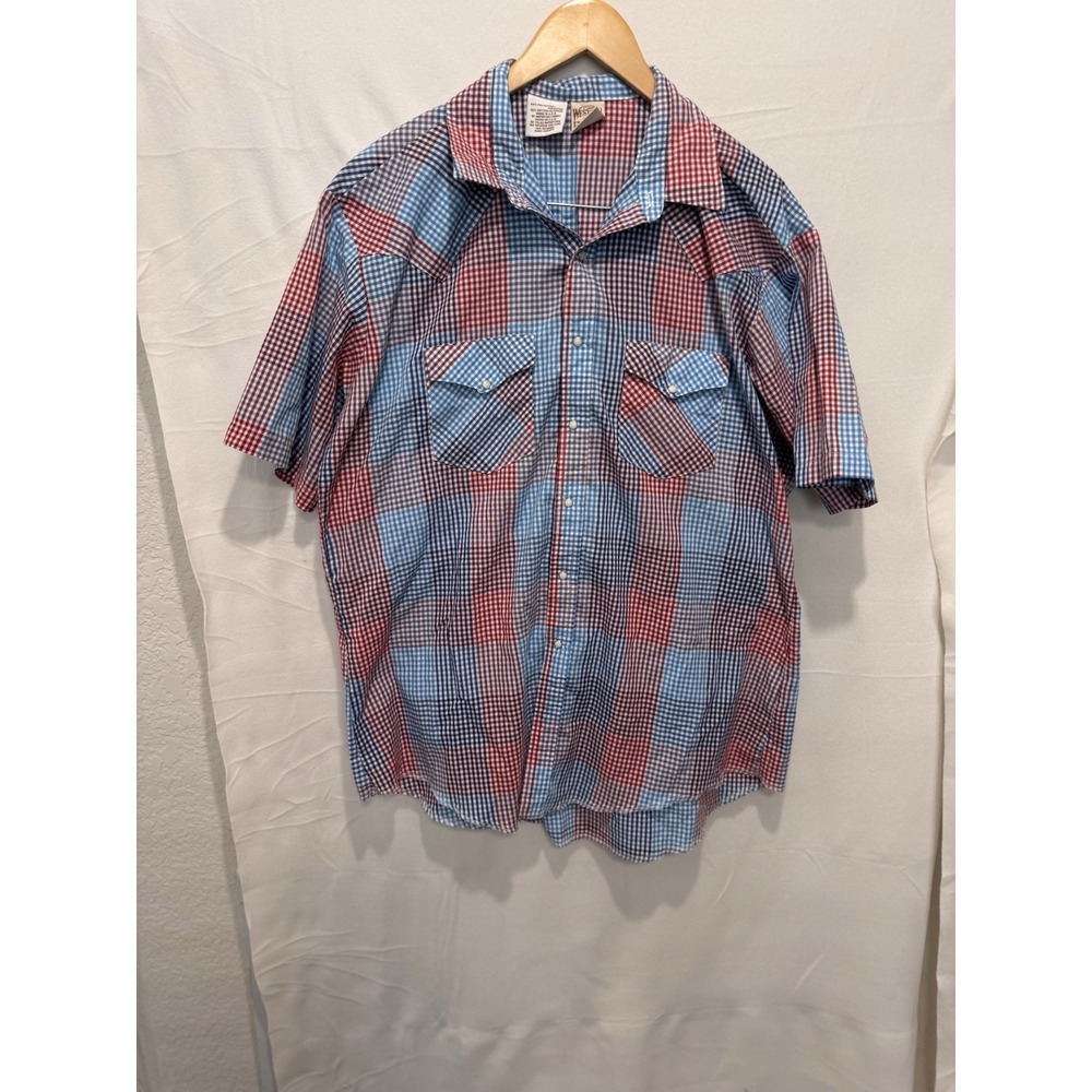 Western Frontier Pearl Snap Buttons Mens Sz XL Made In USA Red White And Blue